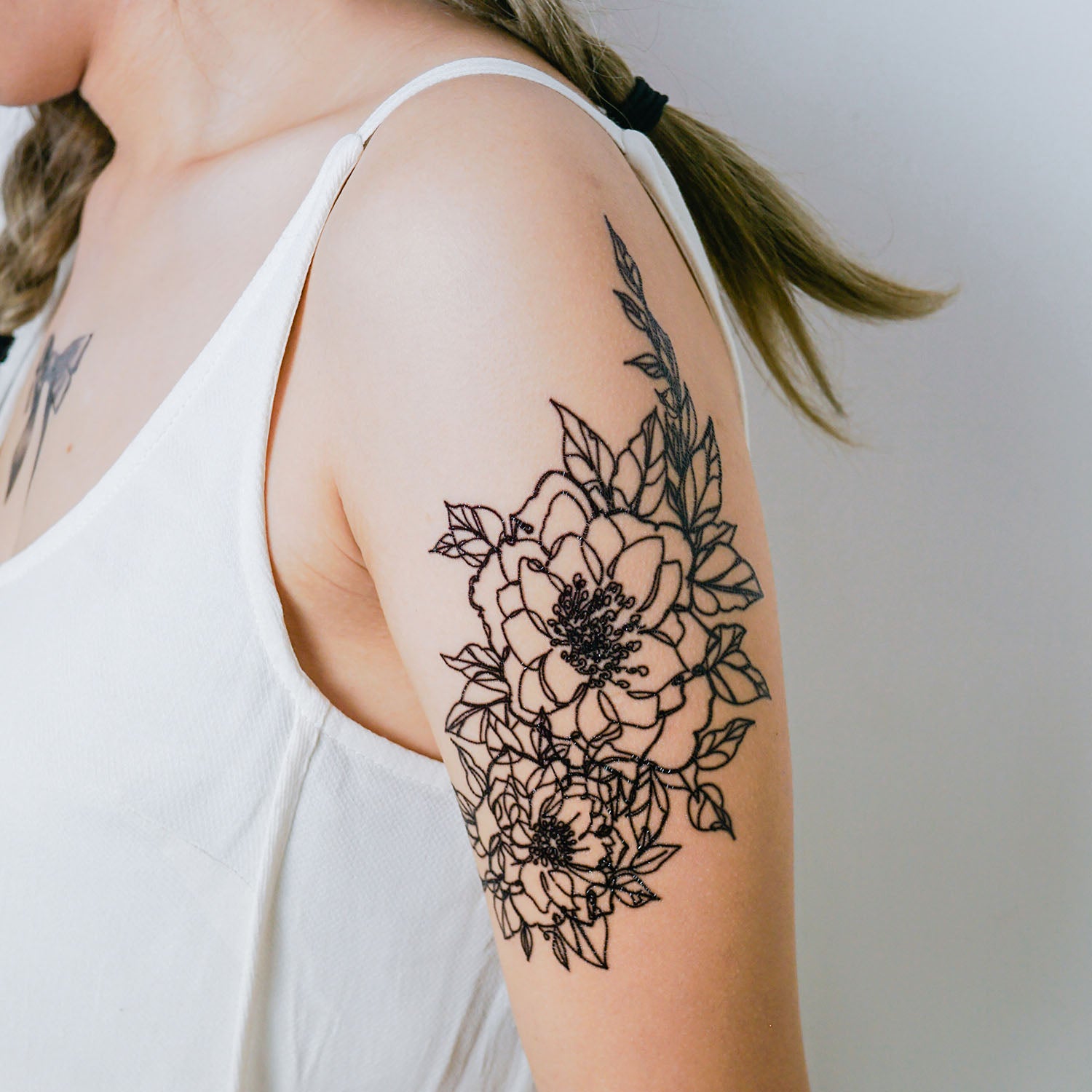 LAZY DUO Minimal Flower Tattoos Line Flower tattoos floral shoulder tattoos Long Lasting Tattoo Stickers HK – LAZY DUO TATTOO